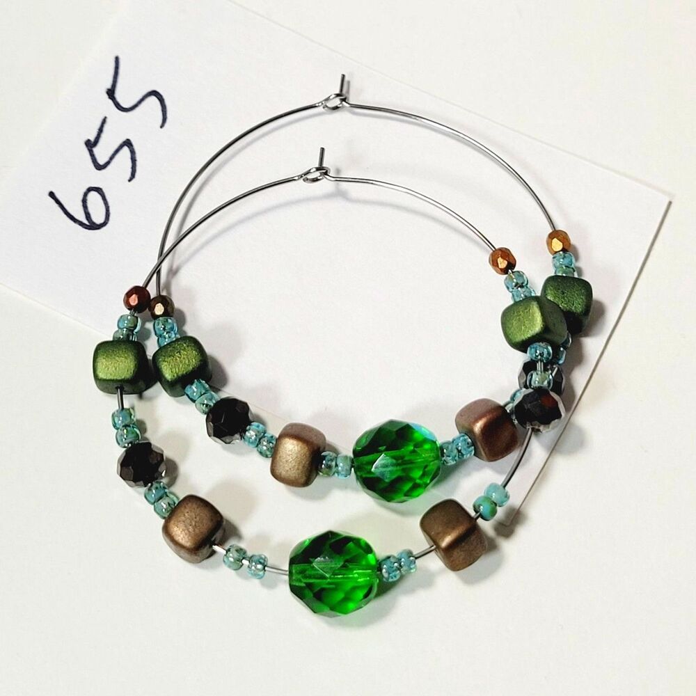 Green Crystal Stainless Steel Hoops Hidden Meaning earrings Big hoop baddie 655■